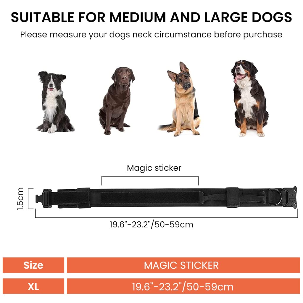 Qpets Dog Collar Adjustable Nylon Tactical Dog Collar with Strap Handle Dogs Training Collar Quick Release Metal Buckle for Small Medium Large Dogs(Black,XL,19.6''-23.2''/50-59cm) Qpets Dog Collar Adjustable Nylon Tactical Dog Collar with Strap Handle Dogs Training Collar Quick Release Metal Buckle for Small Medium Large Dogs(Black,XL,19.6''-23.2''/50-59cm)